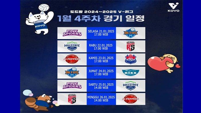 Jadwal Liga Voli Korea Selatan Divisi Putri Hingga Maret 2025, Red Sparks Main 2 Kali Pekan Ini